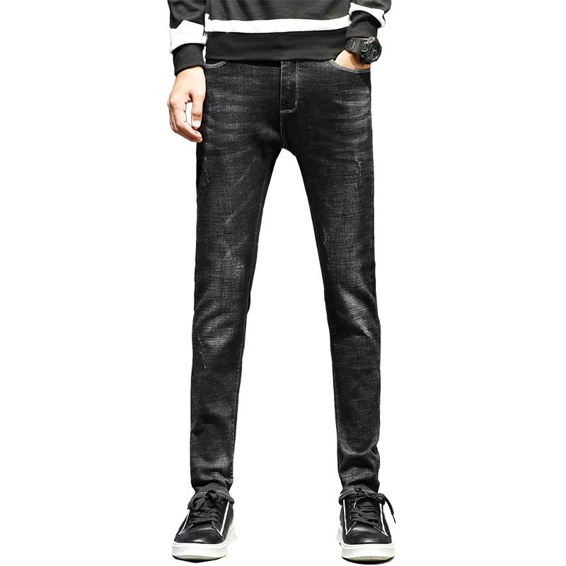 Vår Stretch Jeans Herre Slim Fit Smale Føtter Herrebukser Mote Svart Rett Rør Herrebukser Mote Vårstil