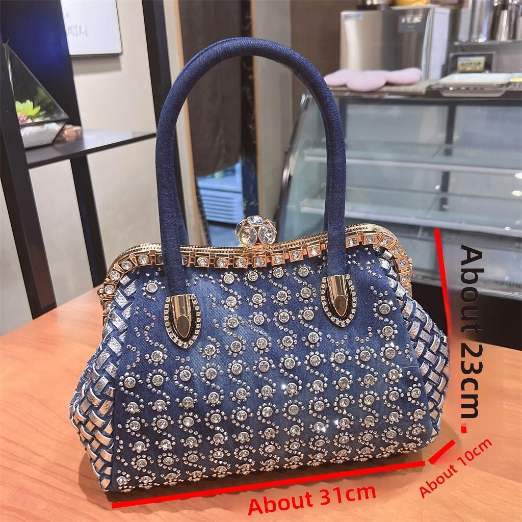 2025 New Fashionable Underarm Bag Versatile Single Shoulder Crossbody Bag Diamond Inlaid Denim Bag Large Capacity Handbag for Women