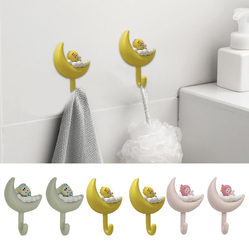 Decorative Towel Hooks Cloud Moon Key Holder 2X Wall-Mounted Adhesive Hanger For Hats Towels Jewelry No Trace No Punching Cute