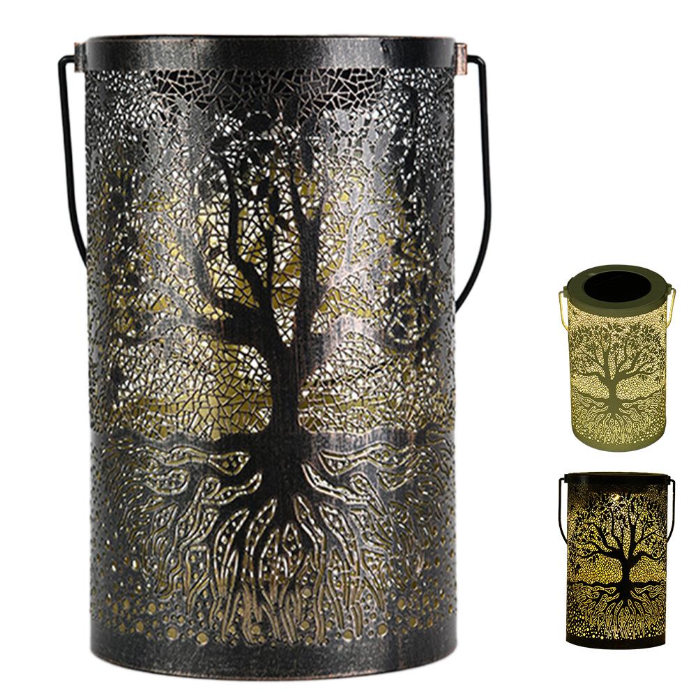 Solar Tree Lanterns Outdoor Waterproof Hanging Solar LED Lights Hollow Out Retro Metal Lantern For Garden Yard Patio Landscape Decor