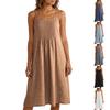 Linen Maxi Dresses for Women Sleeveless V Neck Long House Dress Casual Loose Fit Summer Sundress with Pockets