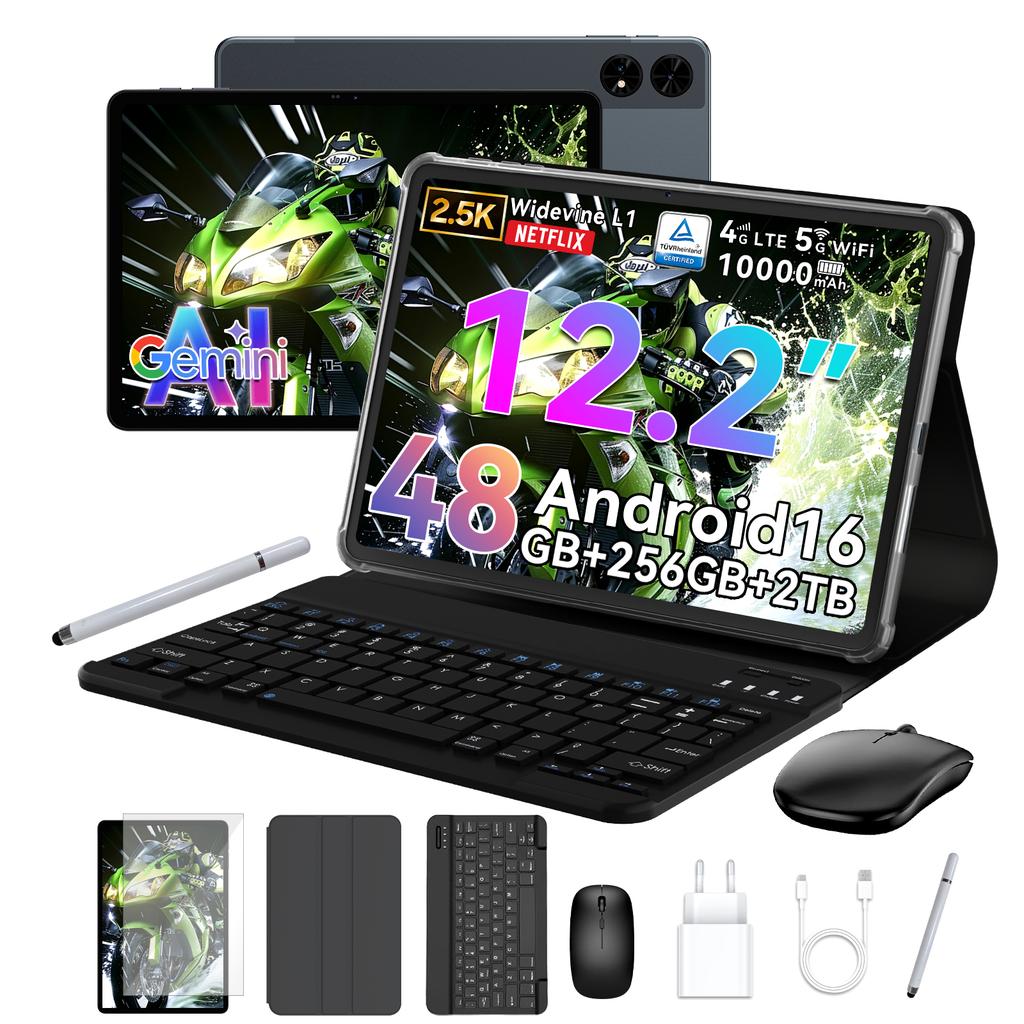 TABWEE T60 Tablet mit Android 16 12 GB RAM 256 GB ROM Gemini KI 12,2 Zoll 2,5K Display 10000 mAh Akku