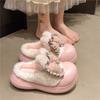 Fashion Waterproof Baotou Slippers Winter New Round Toe Deep Mouth Bow Added Wool Warm Non-slip Semi-drag