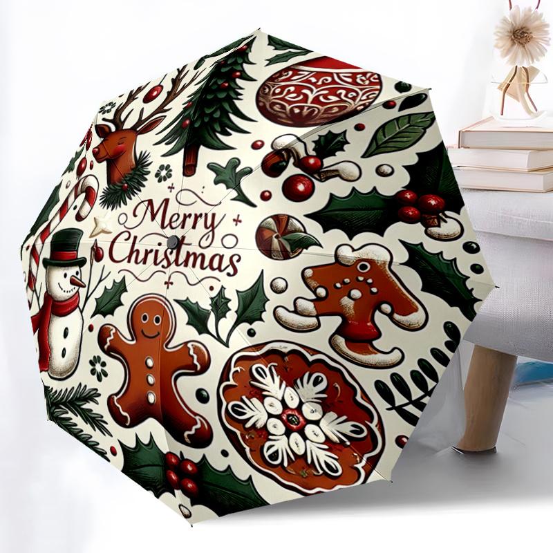 1pc Merry Christmas Automatic Opening and Closing Umbrella - Lightweight 3-Fold Design, Suitable for Fans, Travel, Daily Use - Official Product,