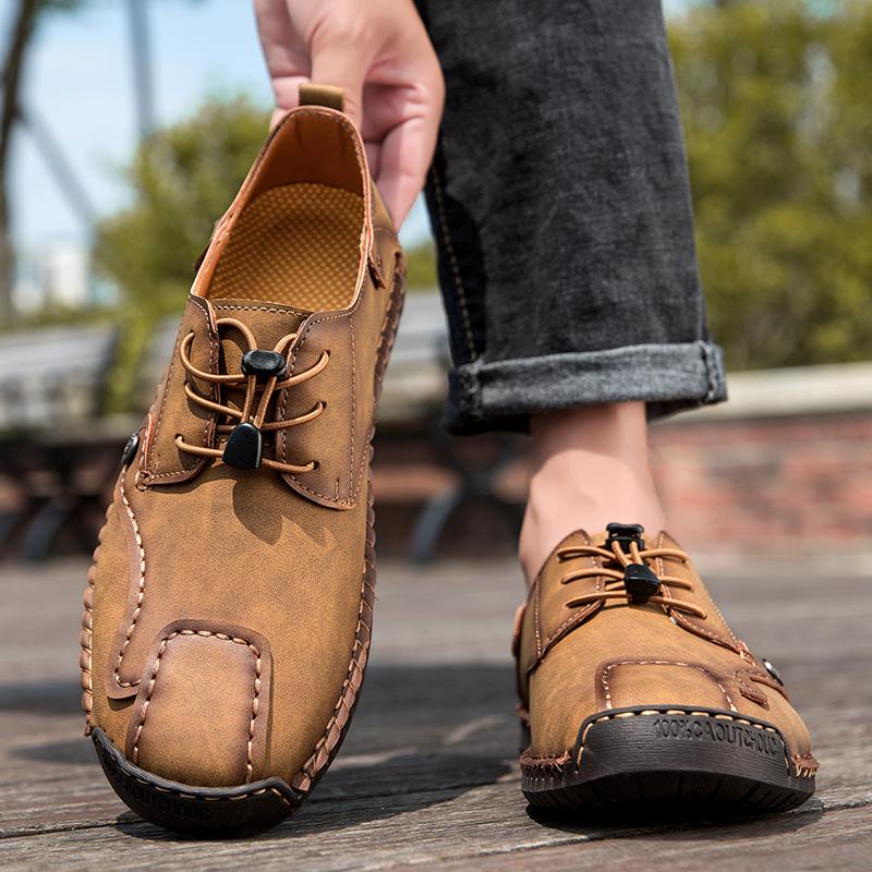 Fashion Handmade Leather Men Shoes Casual Slip on Loafers Breathable Leather Shoes Mens Flats Hot Sale Moccasins Tooling Shoes Plus Size