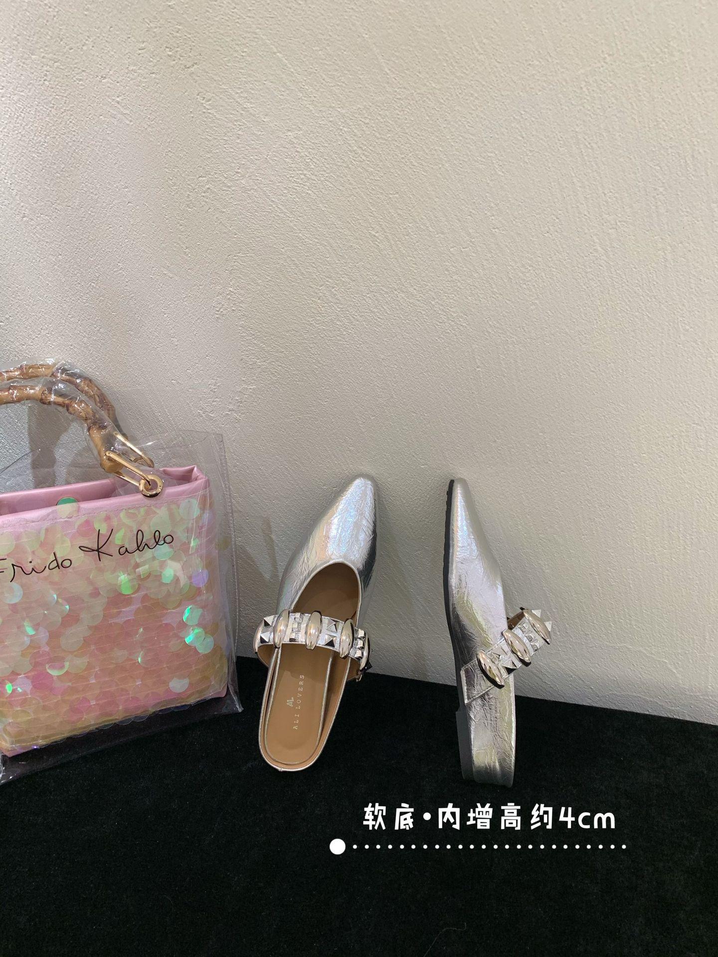 Slippers Spring Ankle Strap Rhinestone Closed Toe Women S Vintage Summerinner Pointed Toehalf 35