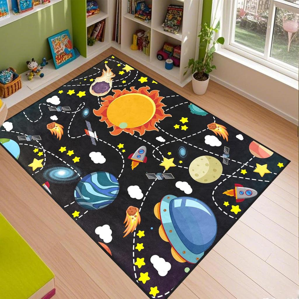 Planetenteppichmatte Sonnensystem Kinderzimmer Antirutschteppich Dekoration Sonnensystem Planet Stern Design Waschbare Bodenmatte