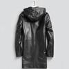 Sheepskin Genuine Leather Jacket Men's Spring and Autumn Mid-Length Hooded Windbreaker Black Business Slim Jacket