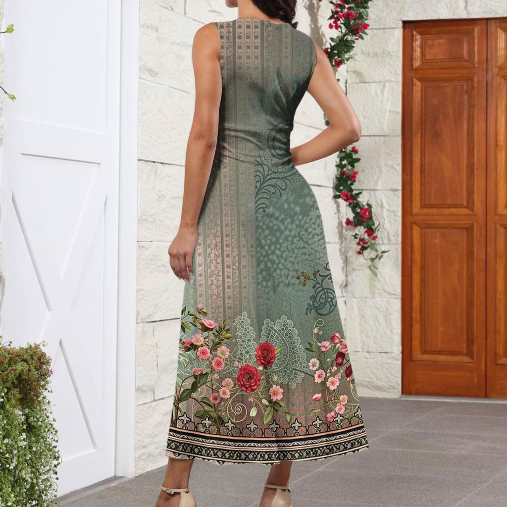 Γυναικεία Μοντέρνα Casual Φαρδιά Αμάνικα Φορέματα με V-λαιμόκοψη και Σχέδια