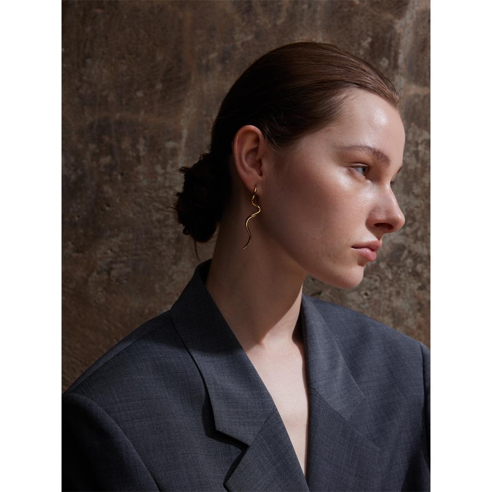 Yhpup Minimalist Flowing Metal Geometric Long Stud Earrings Prevent Allergy Stainless Steel Statement Attractive Daily Jewelry