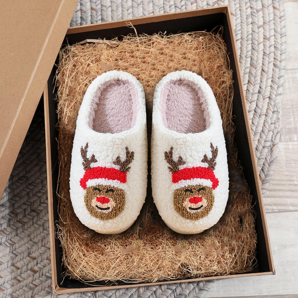 Children Christmas Cotton Slippers Breathable Thick Sole House Shoes Thicken Fluffy Flat Home Shoes for Winter Autumn