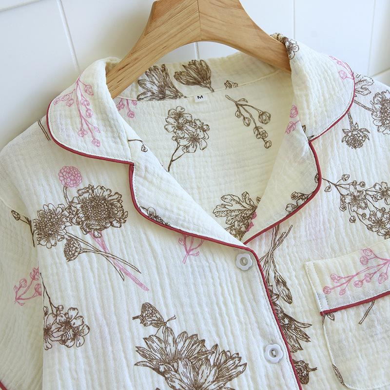 Nowy wiosenno-letni damski komplet piżamowy 100% bawełny krepowej z krótkim rękawem i spodniami, dwuczęściowy zestaw dla kobiet, uroczy domowy