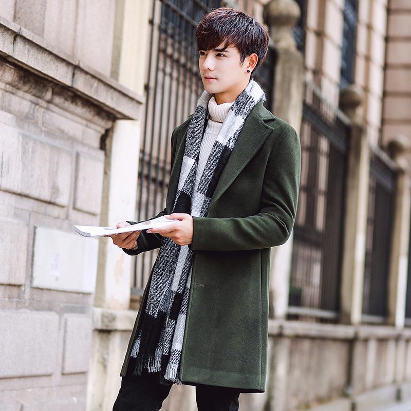 Men's Coat Korean Version Slim-fitting Medium and Long Trench Coat Casual Single-breasted Large-size Dragon and Phoenix Coat