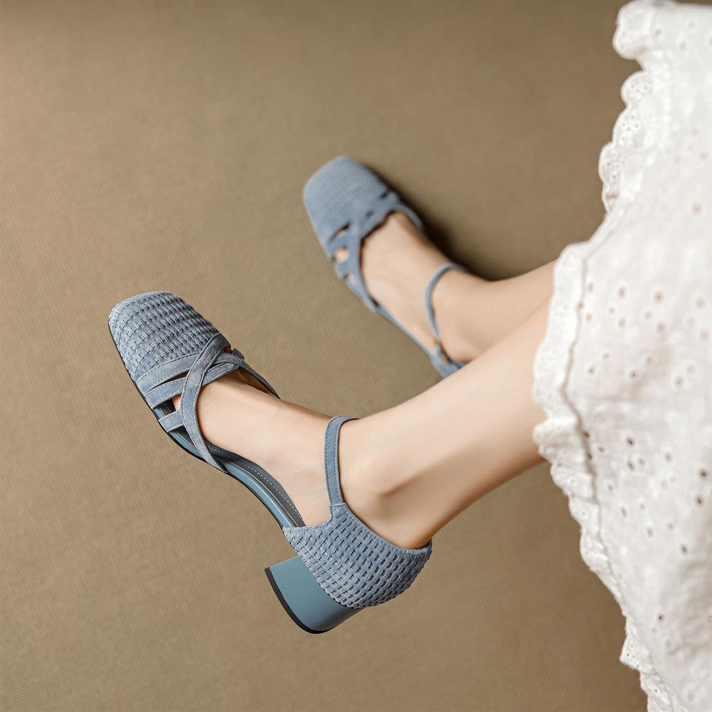 French retro bag head sandals women's 2025 new summer women's shoes with skirts thick heels high heels