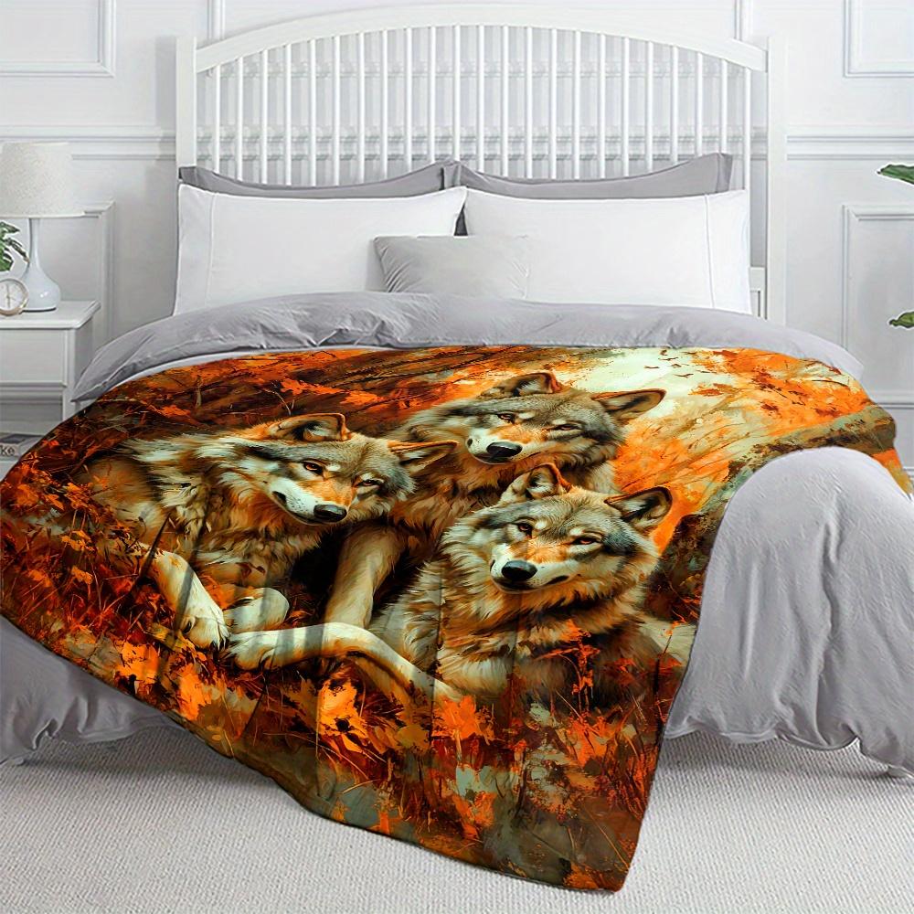 Custom Wolf Fleece Blanket Personalized 3D Forest Animal Throw All Season Soft Warm Bedding Home Decor Gift