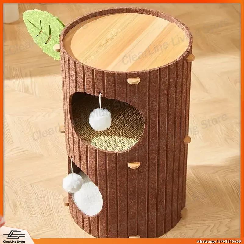 Multi-layer Felt Cat House Tree Stump Style Scratching Post Climbing Tower Play Center for Cats Indoor Pet Furniture Durable