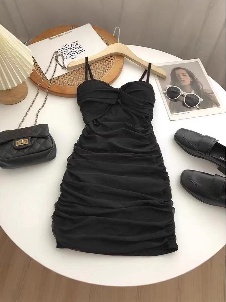 Summer Style Spaghetti Strap Dress - Sexy Twisted Knot Pleated Slim Fit Short Skirt for Mature Women