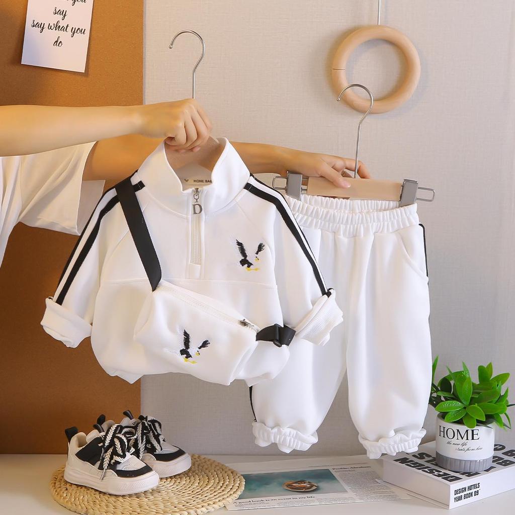 Boys' Trendy Two-Piece Autumn Set: Long Sleeve, Stand-up Collar, Zip-Up Pullover