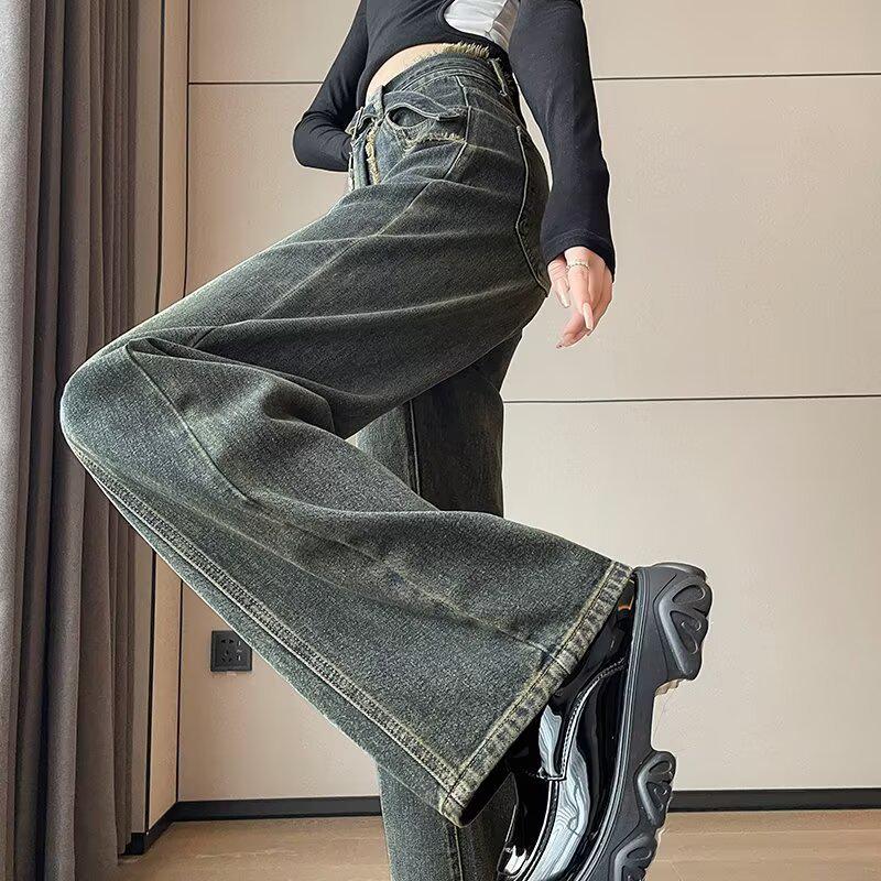 Women's Retro High-Waisted Wide-Leg Jeans - 2024 Autumn/Winter Collection