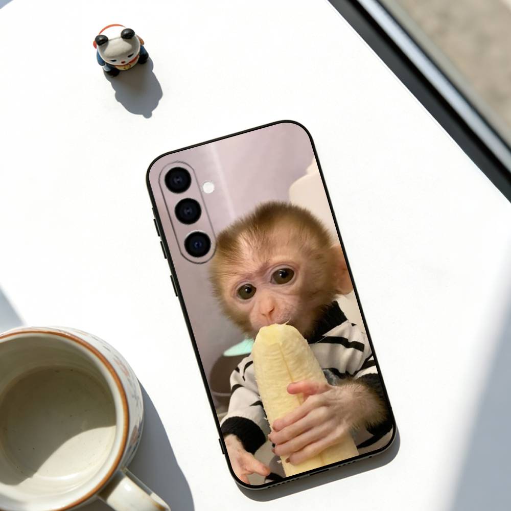 

little monkey Phone Case Black Silicone Soft For Samsung Galaxy A73,A72,A71,A70,A53,A52,A51 Samsung a41