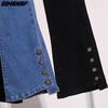 Blue Flare Jeans Pants for Women Plus Size 5XL Elastic Loose Casual Harem Trousers with Buttons Spring