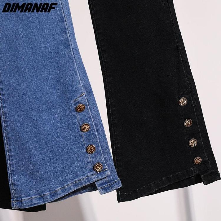 Blue Flare Jeans Pants for Women Plus Size 5XL Elastic Loose Casual Harem Trousers with Buttons Spring