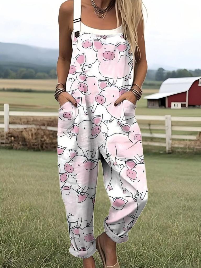 Bretelle da donna Jumpsuit estiva da donna con stampa retrò europea e americana