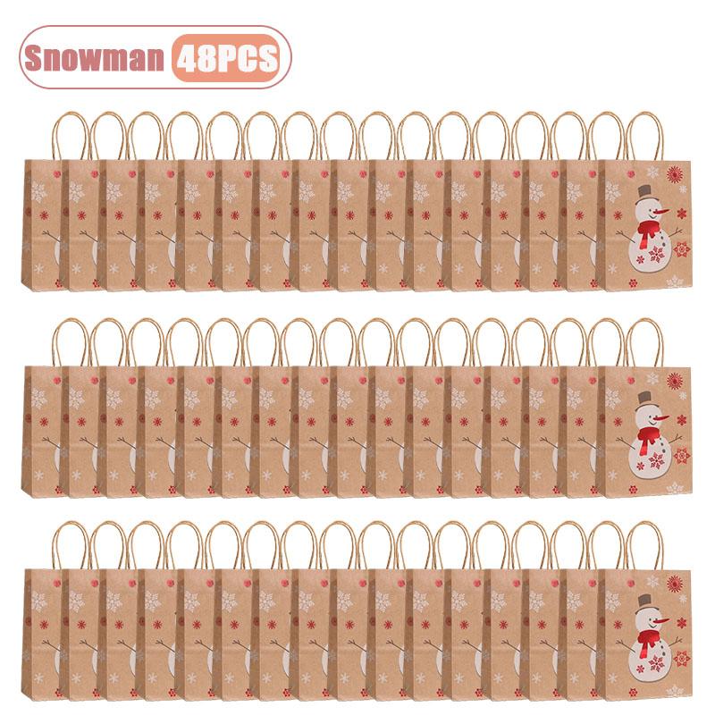 Christmas Kraft Paper Gift Bag Foil Stamped Reindeer Snowflake Tree Design Handheld Holiday Wrapping Bag for Party Gift Giving