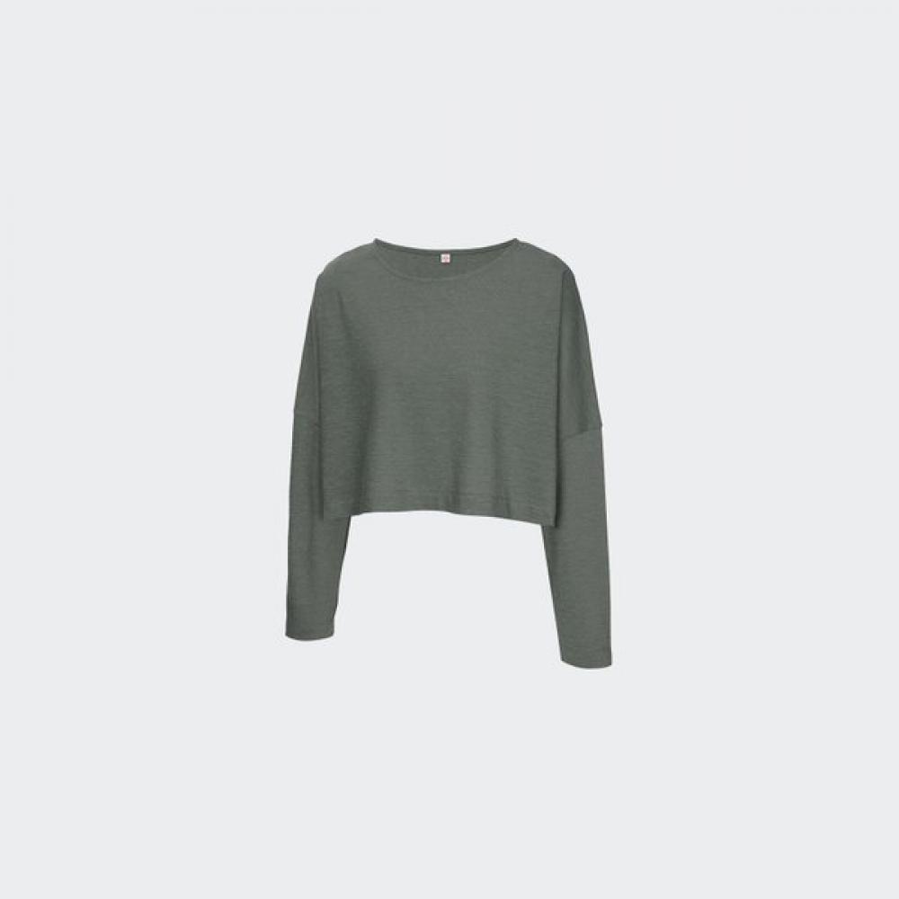 Huit Linen Slub Loose Fit Crop Long Sleeve Tee Htwtl4i03t