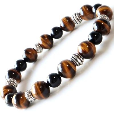 Natural Stone Power Stone Bracelet AAA Tiger Eye Onyx Accessory [GOLD STONE] Men's