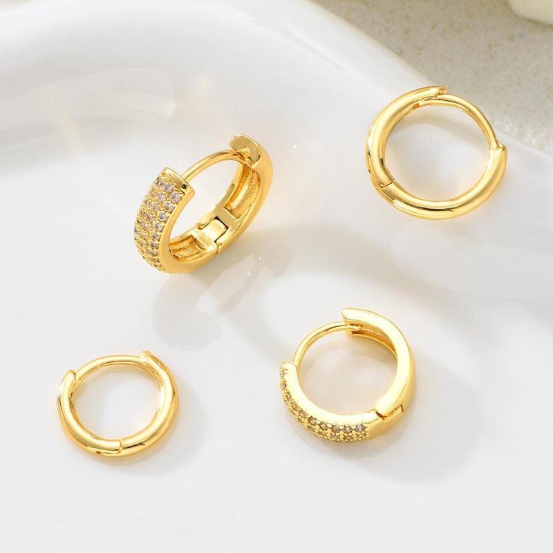 4Pcs/Set Luxury Metal Circle Inlaid Zircon Hoop Earrings for Women Fashion Gold Color Ear Buckle Earring Set Party Jewelry Gifts
