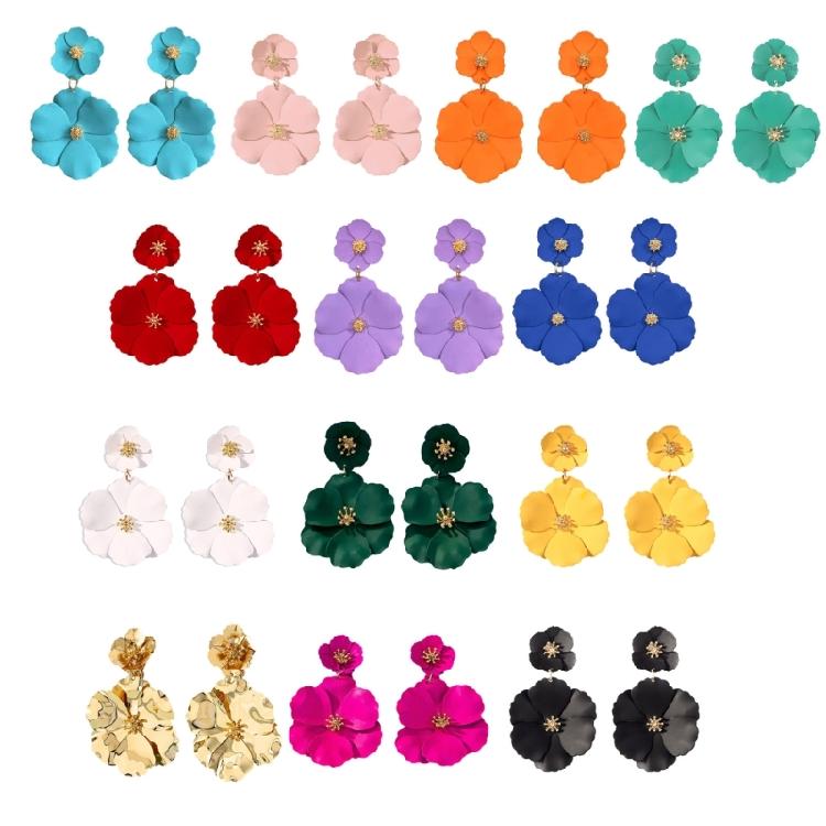Eye Catching Woman Studs Earrings Flower Pendant Earrings Colorful Ear Jewelry Iron Texture for Matching Fashion Outfits