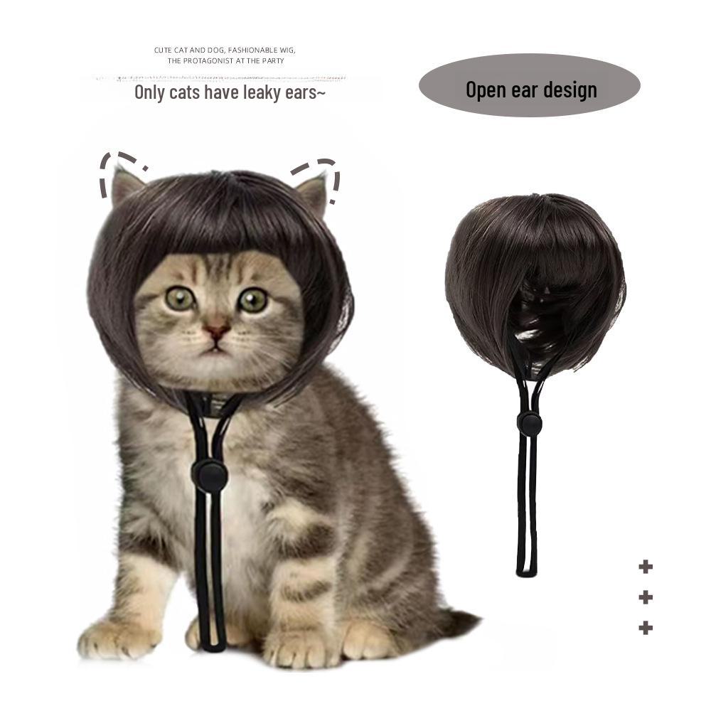 Pet Bob Wig with Exposed Cat Ears - Ideal for Dog Parties and Holidays
