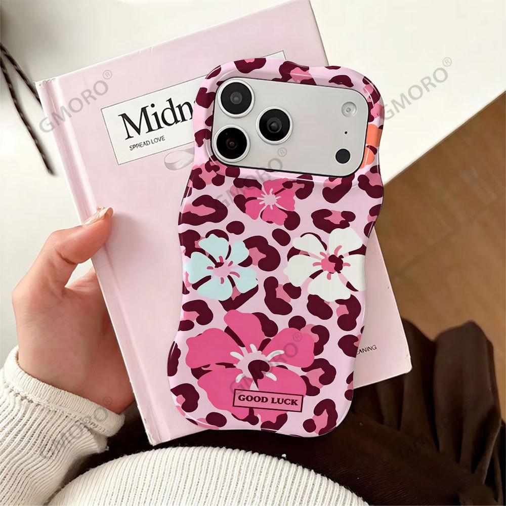 American Retro Pink Leopard Print Fuso Flower iPhone15pm Mobile Phone Case Apple 17 Wave Film Two-in-one Anti-drop