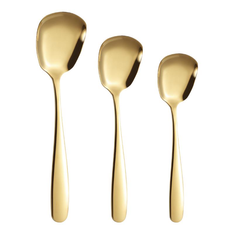 304 Stainless Steel Square Head Flat Bottom Spoon - Ideal for Dining, Dessert, and Watermelon.