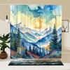 Elegant Watercolor Mountains and Sun Waterproof Shower Curtain – Perfect for Adding a Serene and Nature-Inspired Touch