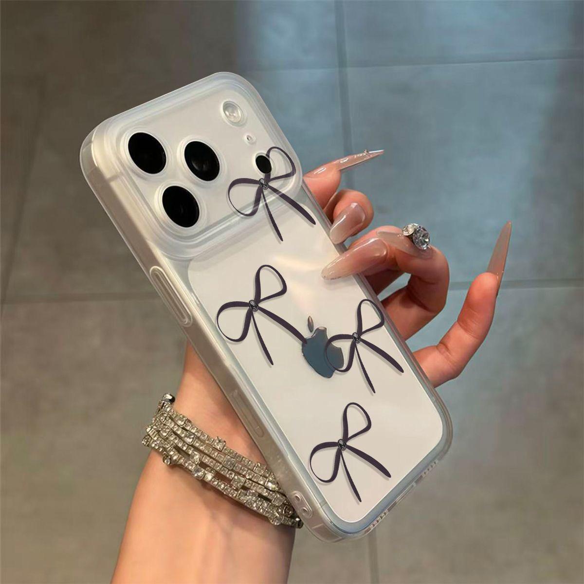 

Transparent Soft Frosted Phone Case with Integrated Button for Apple 17 Pro Max, 16 Pro, and 13 - Simple Bow Design. Apple 15 Plus