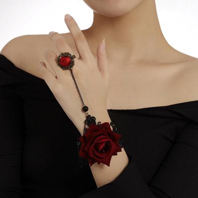 "Vintage Gothic Lolita Rose Lace Finger Bracelet"