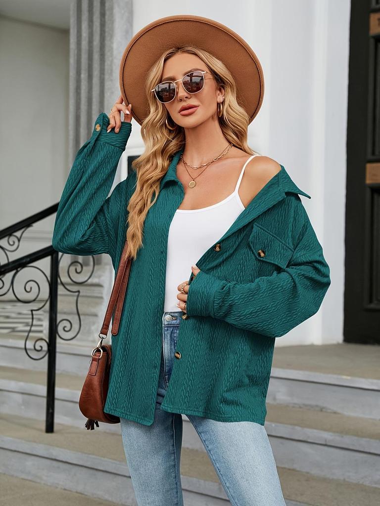 Europäische und amerikanische Damen Freizeitjacke mit Taschen und Knöpfen in Uni-Farbe für Herbst und Winter