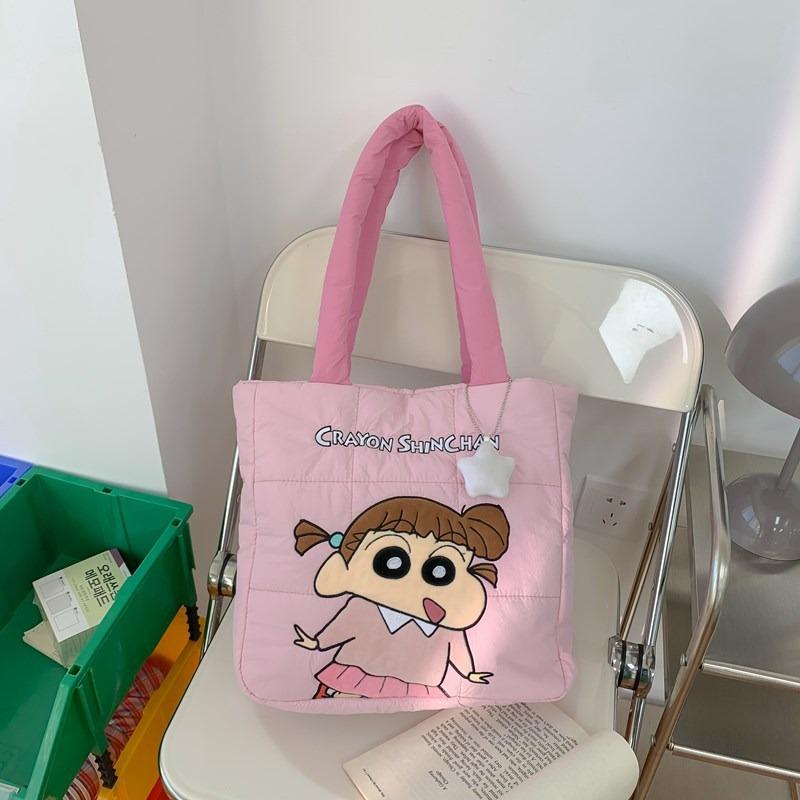 Cute Down Cloth Handbag Women's New Daily Commuting Large-capacity Tote Bag Cotton-filled Cartoon Shoulder Bag