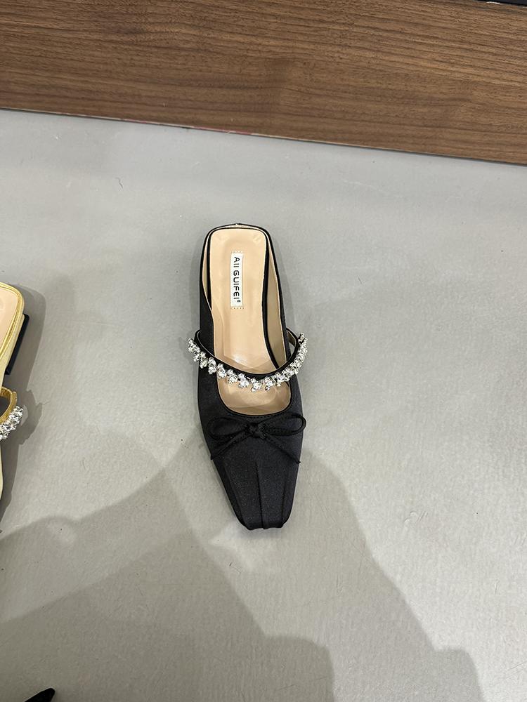 Fashion Women's Slip-on Flats with Bow Decoration Female Mules Low Heel Party Pumps Dress Chunky Heels Ladies Shoes Zapatos De Mujer