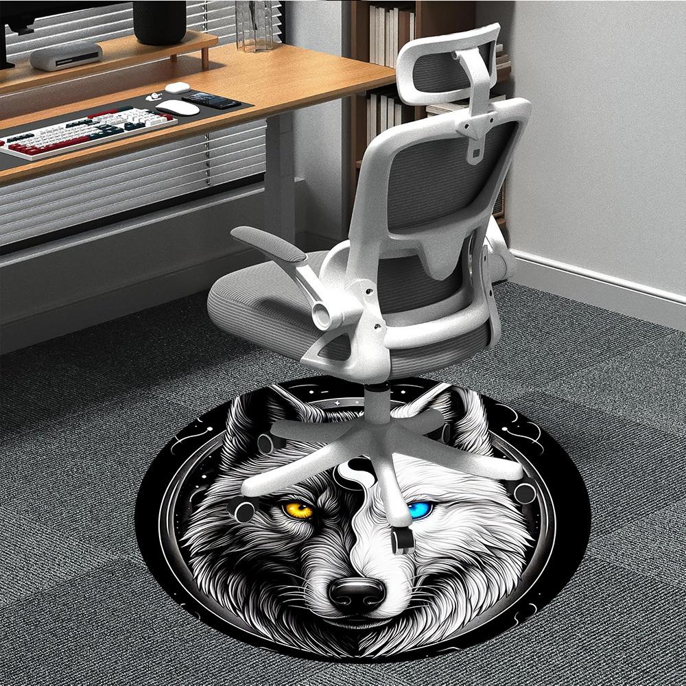 1pc Wolf YinYang Office Round Area Rug, Under Office Chairs Bedroom Living Room Home Decor, Room Deco, Available in Various Sizes