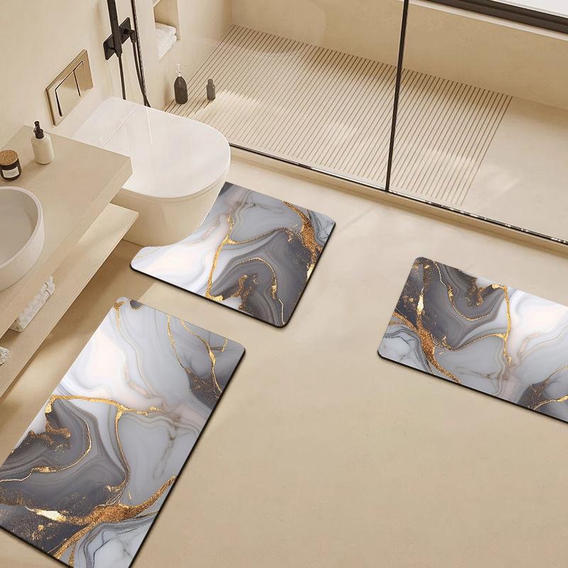 Stone Textured Printed Toilet Cushion Diatom Mud Bathroom Floor Mat Quick Drying Anti Slip Shower Pad Modern Home Decoration Bathroom Accessories