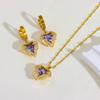 Top Luxury Colorful Crystal Ocean Heart Necklace Earrings For Women Trendy Stainless Steel Jewelry Set Female Wedding Neck Chain