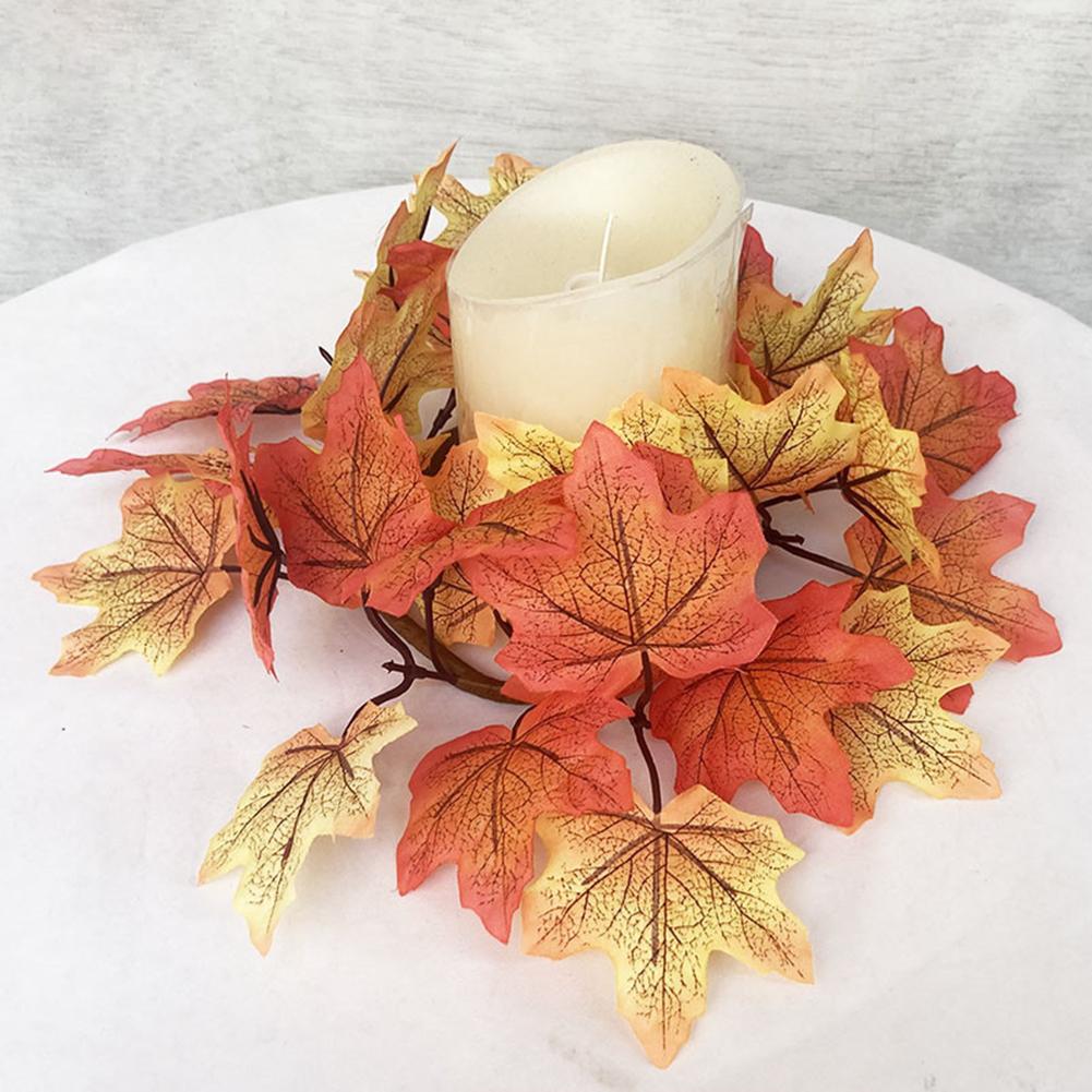 Artificial Maple Leaves Wreath With Berries Sunflowers Candle Rings For Farmhouse Fall Thanksgiving Wedding Centerpiece Table Door Decor