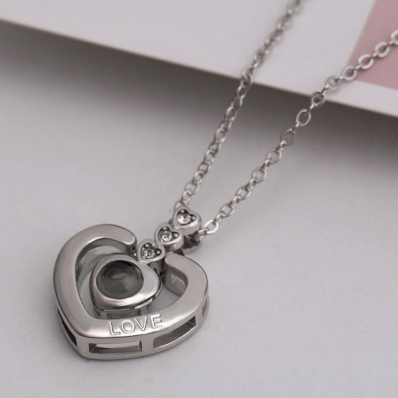 Heart Shaped Love Pendant Necklace Featuring I Love You Projection In 100 Languages
