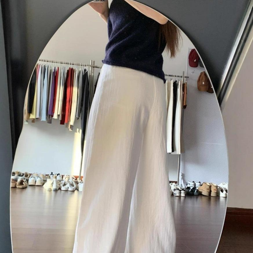 Pleated Texture Design White Jeans Big Size Women's Flesh Covering Loose Drag Floor Straight Wide Leg Long Trousers Jeans for Women Long Denim Pants