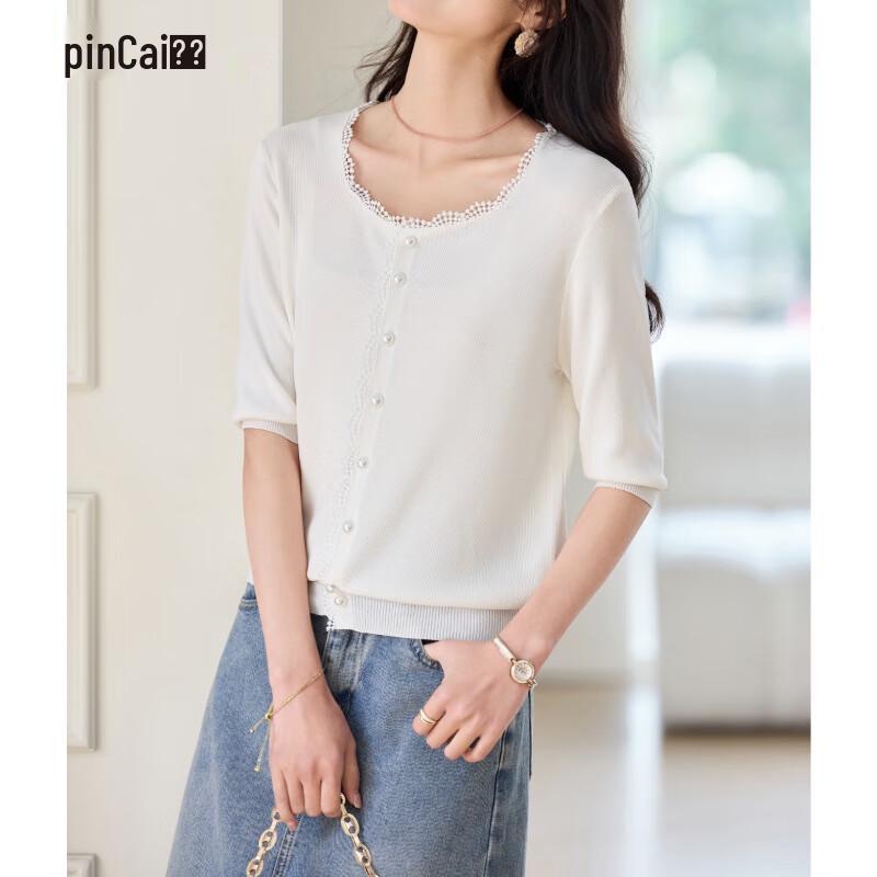 Women's Ice Silk Knit Top with Lace Trim