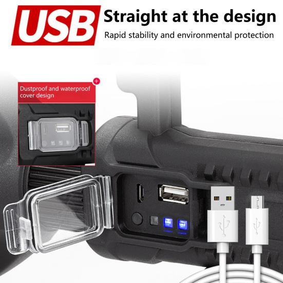 USB Rechargeable Searchlight High-Lumen Handheld Flashlight with Tripod Stand Waterproof Shockproof Outdoor Searchlight for Camping Hiking Emergency