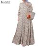 ZANZEA Damen Lässig Rundhals Locker Langarm Blumenmuster Kleid